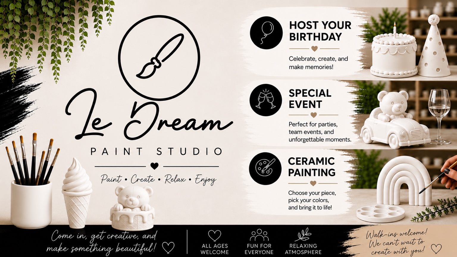 Ceramic painting and private event experience at Le Dream Paint Studio in Garden Grove
