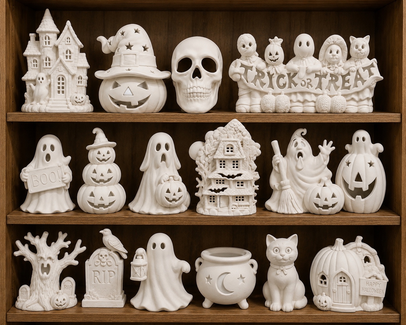 Halloween ceramic bisque pieces at Le Dream Paint Studio